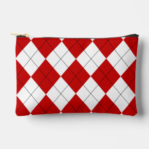Preppy Argyle Tartan Diamond Plaid Red White Accessory Pouch