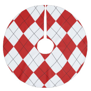 Preppy Argyle Tartan Diamond Plaid Red White Brushed Polyester Tree Skirt