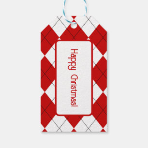 Preppy Argyle Tartan Diamond Plaid Red White Gift Tags