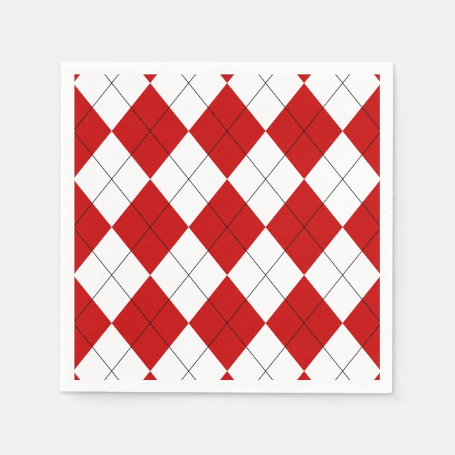 Preppy Argyle Tartan Diamond Plaid Red White Napkin (Front)