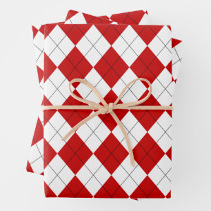 Preppy Argyle Tartan Diamond Plaid Red White Wrapping Paper Sheet