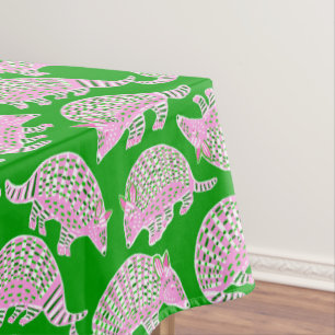 Preppy Armadillos Pink Green  Tablecloth