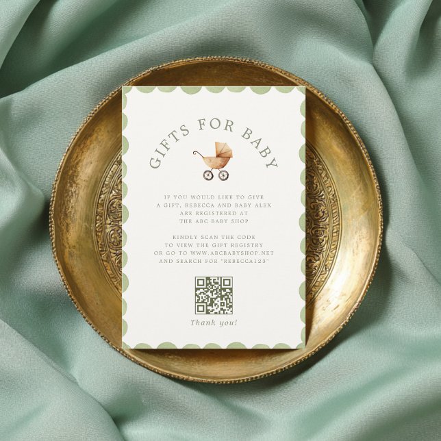 Preppy Baby Carriage Grandmillennial Baby Shower Enclosure Card (Creator Uploaded)
