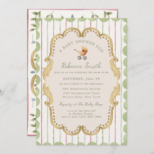 Preppy Baby Carriage Grandmillennial Baby Shower Invitation