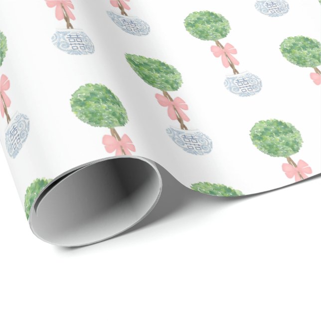 Preppy Baby Girl Shower Boxwood Topiary Ginger Jar Wrapping Paper (Roll Corner)