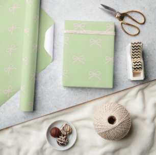 Preppy Baby Girl Shower Chic Green Bow Pattern Wrapping Paper