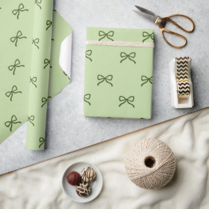Preppy Baby Girl Shower Chic Green Bow Pattern Wrapping Paper