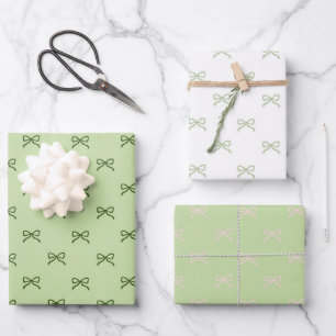 Preppy Baby Girl Shower Chic Green Bow Pattern Wrapping Paper Sheet
