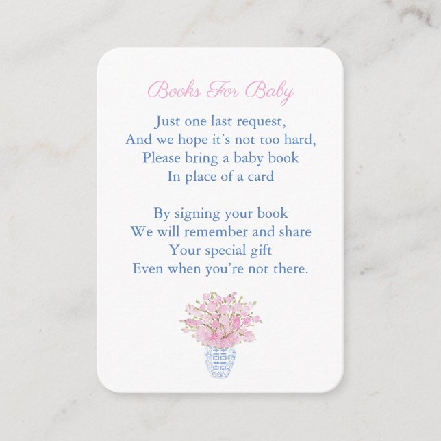 Preppy Baby Girl Shower Chinoiserie Bring A Book Enclosure Card (Front)