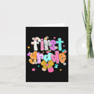 Preppy Back To School 1st Grade Coquette Bow Girls Card