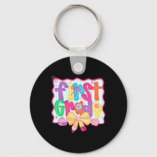 Preppy Back To School 1st Grade Coquette Bow Girls Key Ring