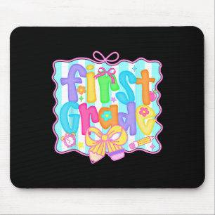 Preppy Back To School 1st Grade Coquette Bow Girls Mouse Mat
