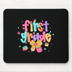 Preppy Back To School 1st Grade Coquette Bow Girls Mouse Mat
