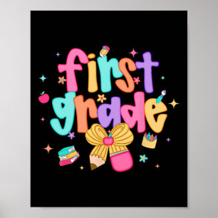 Preppy Back To School 1st Grade Coquette Bow Girls Poster