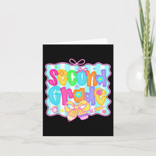 Preppy Back To School 2nd Grade Coquette Bow Girls Card