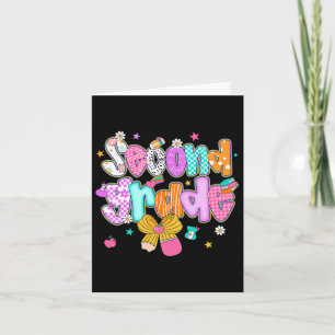 Preppy Back To School 2nd Grade Coquette Bow Girls Card