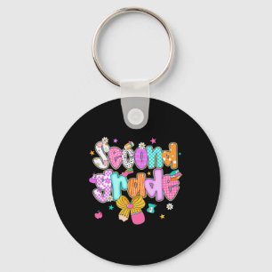 Preppy Back To School 2nd Grade Coquette Bow Girls Key Ring