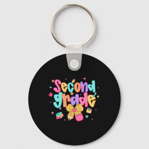 Preppy Back To School 2nd Grade Coquette Bow Girls Key Ring