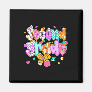 Preppy Back To School 2nd Grade Coquette Bow Girls Magnet