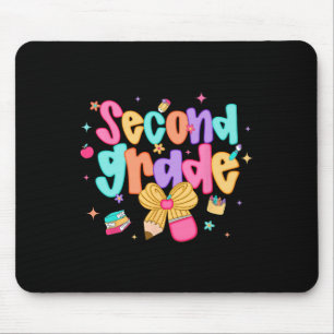 Preppy Back To School 2nd Grade Coquette Bow Girls Mouse Mat