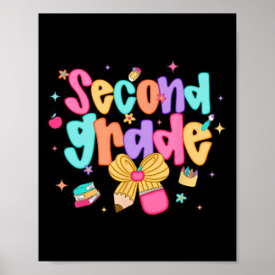 Preppy Back To School 2nd Grade Coquette Bow Girls Poster