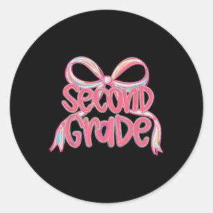 Preppy Back To School 2nd Grade Pink Coquette Bow Classic Round Sticker