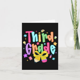 Preppy Back To School 3rd Grade Coquette Bow Girls Card