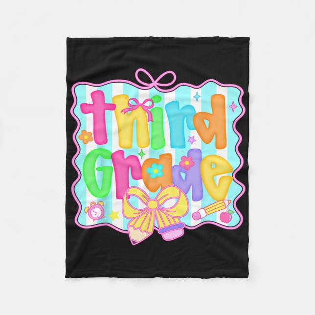 Preppy Back To School 3rd Grade Coquette Bow Girls Fleece Blanket (Front)