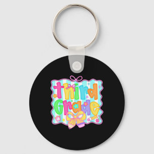 Preppy Back To School 3rd Grade Coquette Bow Girls Key Ring