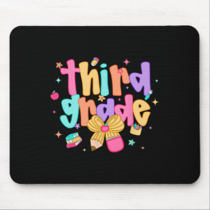Preppy Back To School 3rd Grade Coquette Bow Girls Mouse Mat