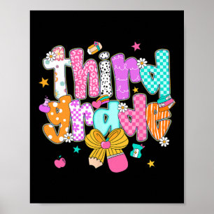 Preppy Back To School 3rd Grade Coquette Bow Girls Poster
