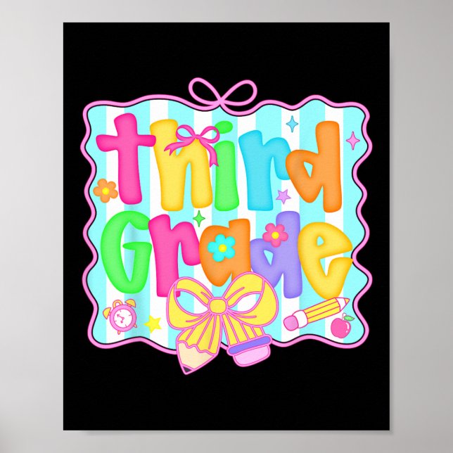 Preppy Back To School 3rd Grade Coquette Bow Girls Poster (Front)