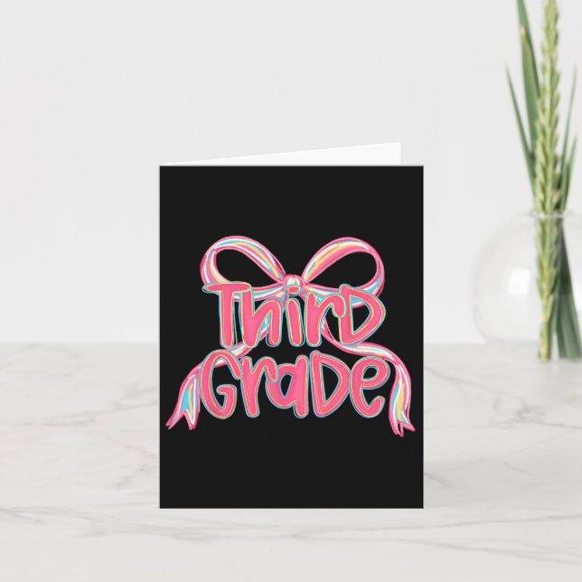 Preppy Back To School 3rd Grade Pink Coquette Bow  Card (Front)