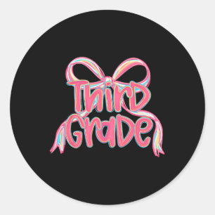 Preppy Back To School 3rd Grade Pink Coquette Bow Classic Round Sticker