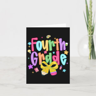 Preppy Back To School 4th Grade Coquette Bow Girls Card