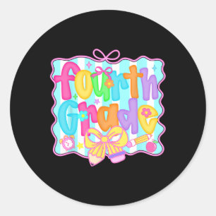Preppy Back To School 4th Grade Coquette Bow Girls Classic Round Sticker