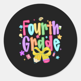 Preppy Back To School 4th Grade Coquette Bow Girls Classic Round Sticker
