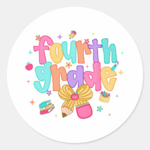 Preppy Back To School 4th Grade Coquette Bow Girls Classic Round Sticker