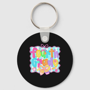 Preppy Back To School 4th Grade Coquette Bow Girls Key Ring