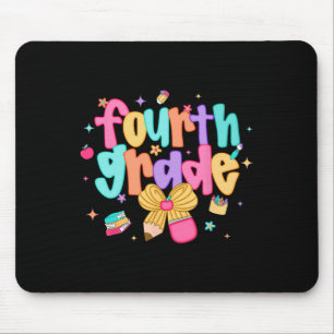 Preppy Back To School 4th Grade Coquette Bow Girls Mouse Mat