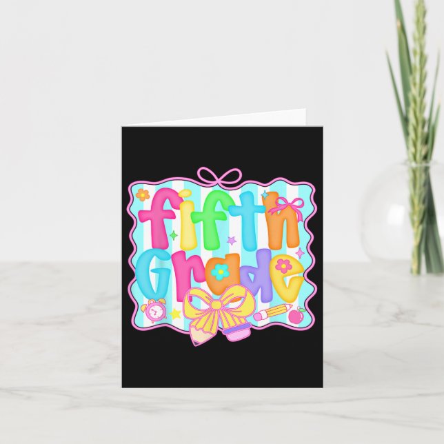 Preppy Back To School 5th Grade Coquette Bow Girls Card (Front)