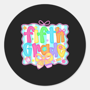 Preppy Back To School 5th Grade Coquette Bow Girls Classic Round Sticker