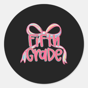 Preppy Back To School 5th Grade Pink Coquette Bow Classic Round Sticker