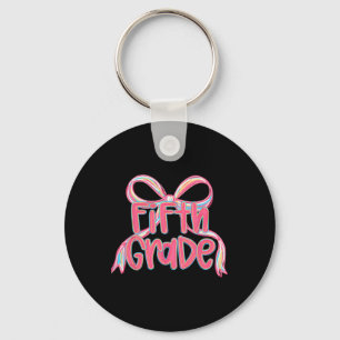 Preppy Back To School 5th Grade Pink Coquette Bow Key Ring