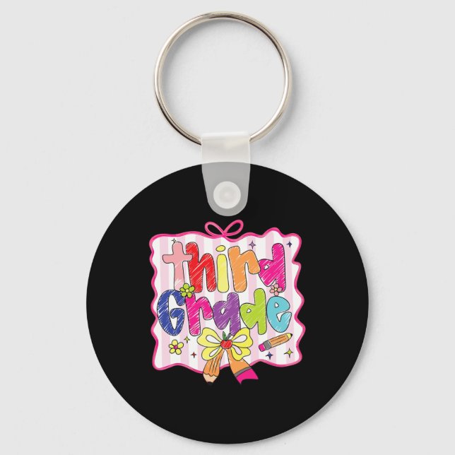 Preppy Back To School Coquette Third Grade Girly C Key Ring (Front)