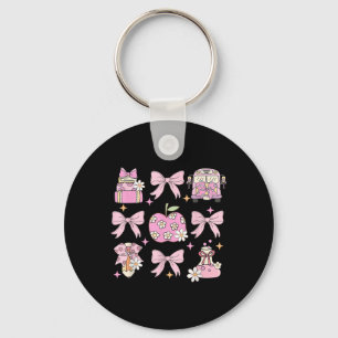 Preppy Back To School Cute Girly Coquette Bow Girl Key Ring