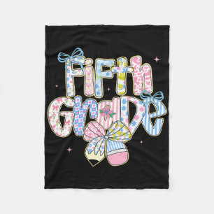 Preppy Back To School Floral 5th Grade Coquette Gi Fleece Blanket