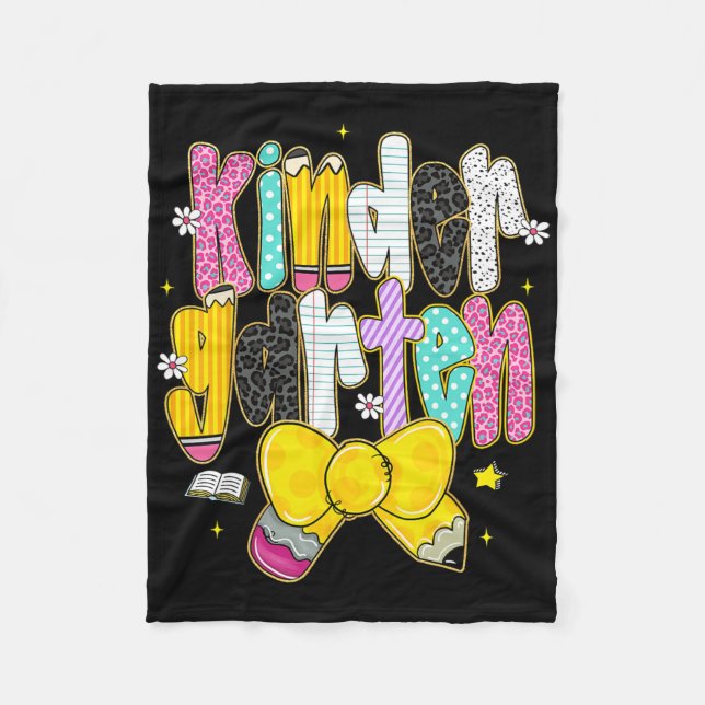 Preppy Back To School Kindergarten Coquette Bow Gi Fleece Blanket (Front)