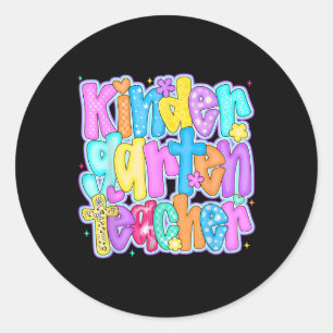Preppy Back To School Kindergarten Teacher Kinderg Classic Round Sticker