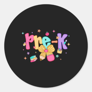 Preppy Back To School Pre-k Cute Coquette Bow Girl Classic Round Sticker